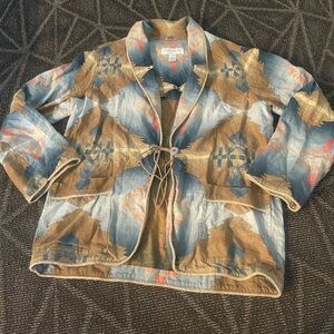 Aztec Native American hippie 100% linen jacket L